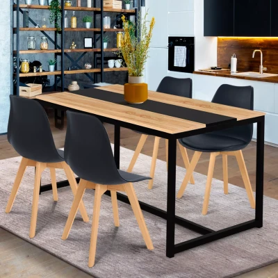 Imagen de IDMarket Mesa de comedor rectangular Dover para 4 personas, diseño industrial (120 cm), color negro