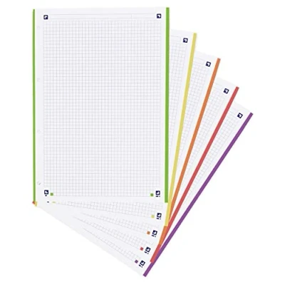 Imagen de Oxford Hojas cuadriculadas A4 Recambio, Cuadrícula 5X5, 250 Hojas, Banda 5 Colores