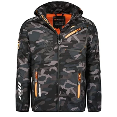 Imagen de Geographical Norway Chaqueta Rainman Turbo Dry para hombre con tejido softshell y capucha negro naranja S