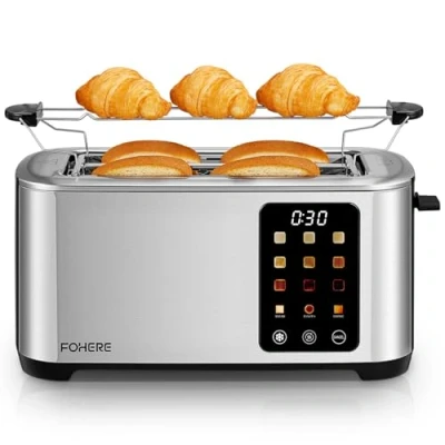 Imagen de Tostadora, 2 Ranuras largas y anchas, 9 Niveles de dorado Posiciones Tostado, con Control Pantalla Táctil Soporte para Panecillos Bandeja Recogemigas,Cancelación/Descongelación/Recalentamiento