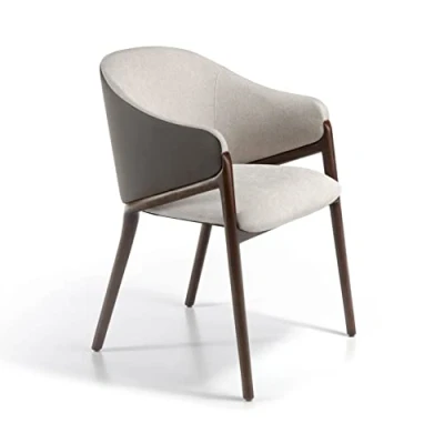 Imagen de Angel CERDÁ Silla salón Comedor tapizada en Tela y Polipiel Color Beige con resposabrazos. Estructura Patas de Fresno Macizo Nogal.