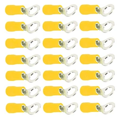 Imagen de Mintice 100 X Amarillo Cobre Anillo a Tope Aislado Conectores Terminales Calibre 10 12 AWG Rizar Alambre Cable Eléctrico Engarzado Crimpadora Inalámbrico Impermeable M5