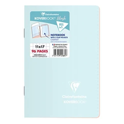 Imagen de Clairefontaine 941681C Un Carnet Agrafé Koverbook Blush 11x17 cm 96 Pages Petits Carreaux Papier Blanc 90 g Couverture Polypro Opaque Couleur Aléatoire