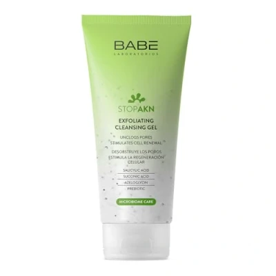 Imagen de LABORATORIOS BABÉ Stop AKN Limpiador Facial Exfoliante Tratamiento Acné Piel Grasa y Sensible Seboregulación Matificación Fórmula Syndet 200 ml Microbiome Care
