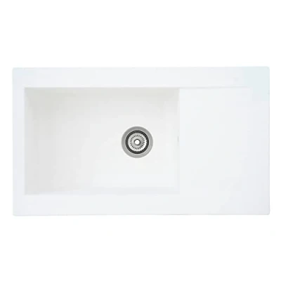 Imagen de Respekta Fregadero de cocina Denver mineralita en blanco / empotrable 1 cubeta 86 x 50 cm Lavabo adecuado para armarios inferiores 60 ancho