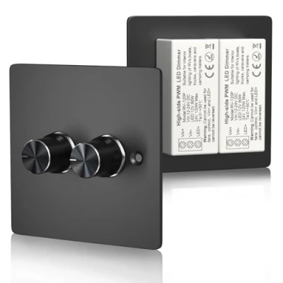Imagen de TrustWheel Dimmer LED 12V,Doble DC12V 24V,120W 5A PWM RV Interruptor regulador de luz,2Gang Rotativo luz para luces 12V /autocaravana/Campervan/Barco/Camión