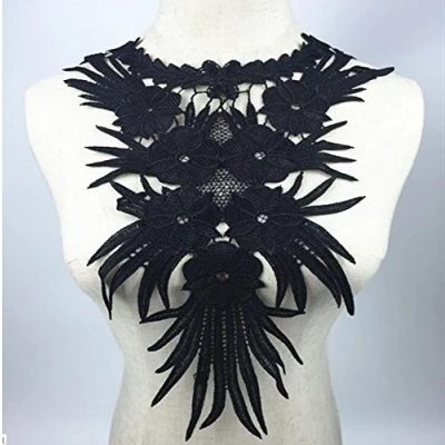 Imagen de Yulakes collar de encaje incrustado decoración para vestido DIY trabajo a mano talla única (negro)