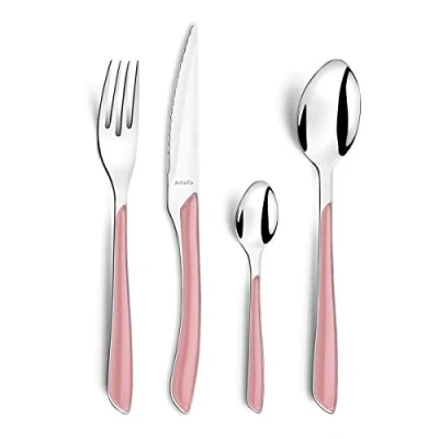 Imagen de Amefa ECLAT Cubertería de 24 Piezas para 6 Personas, Acero Inoxidable, Pastel Rosa