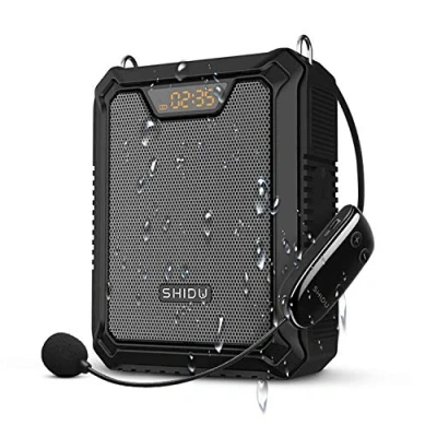 Imagen de Amplificador de voz, SHIDU 30W Altavoz voz Bluetooth portátil con micrófono inalámbrico UHF y cable Auriculares IPX6 Sistema PA recargable impermeable para profesores