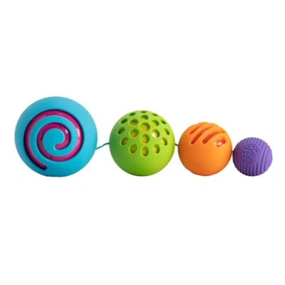 Imagen de Fat Brain Toys, Oombee Ball, 4 Bolas encajables con texturas para bebés, juguete de aprendizaje infantil, juego seguro, estimulación sensorial, niños preescolares desde 10 meses, Bizak (30690230)