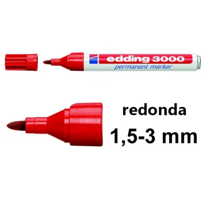 Imagen de Marcador permanente Edding 3000, rellenable, punta redonda, aluminio de mango, Rojo
