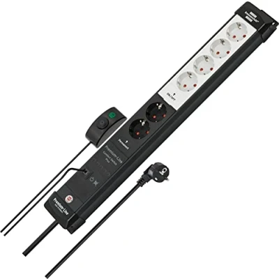 Imagen de Brennenstuhl Premium Line Comfort Switch Plus regleta enchufes con 6 tomas 2x permanentes y 4x conmutables (cable de 3m, interruptor mano/pie conexión RJ 11, montable, Made in Germany) negro/gris