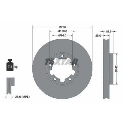 Imagen de TEXTAR 92324003 Disco de freno 276 28 05/05 118 ventilación interna revestido sin perno sujeción rueda, buje rueda NISSAN: Cabstar