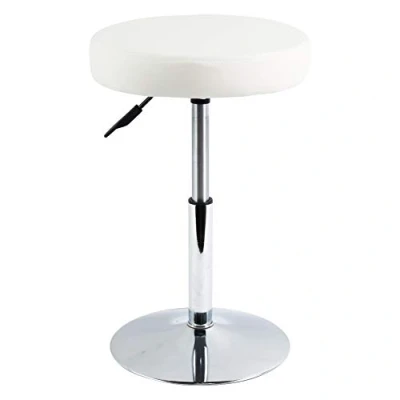 Imagen de FURWOO Taburete de barbero Redondo Cuero PU Sala Consulta Estar Barra Cocina Multifuncional Ajustable en Altura sin Respaldo Blanco