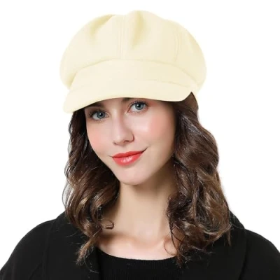 Imagen de Superora Boinas Mujer Francesa Vintage Sombreros de Invierno Clásico Gorro Caliente (Beige)