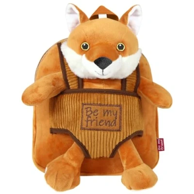 Imagen de PERLETTI Mochila Infantil Pequeña Zorro de Peluche Bolso para Niños Niñas 3 4 5 Años con Muñeco Extraíble Escuela Guarderia Viaje Bolsa Escolar Reversible Animal 22x25x3 cm (Zorro)
