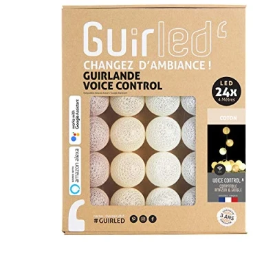 Imagen de GuirLED Guirnalda luminosa bolas de Algodón LED USB WIFI Control voz Hogar conectado Amazon Alexa y Google Assistant Adaptador corriente 2xUSB incluido 24 2,4m