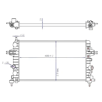 Imagen de TYC 725 0036 R Radiador, refrigeración del motor 600 360 23 Caja de cambios manual Aletas unidas mecánicamente OPEL: Zafira B