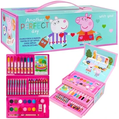 Imagen de Peppa Pig Maletin Pinturas, Material Escolar Con Ceras De Colores Y Lapices Colores, Kit Dibujo Para Niña
