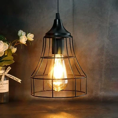 Imagen de JHY DESIGN Lámpara Colgante Decorativa con Pilas Negra de Batería Jaula Metal Temporizador 6 Horas para Fiestas en el Jardín Patio Interior Exterior (Geometría)