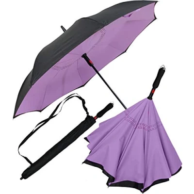 Imagen de iX brella Paraguas inverso automático invertido para abrir, Negro púrpura claro, 104 cm,
