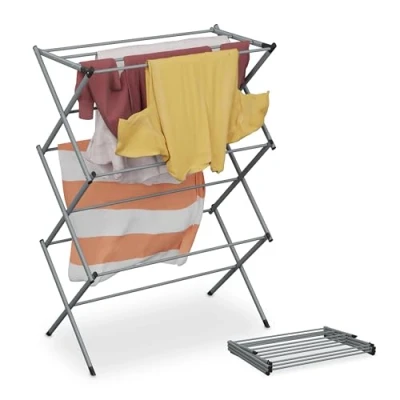 Imagen de Relaxdays Tendedero Torre Plegable, con 11 Barras, 104 x 73 38 cm, Tenderete Interiores para Secar Ropa, Metal, Gris