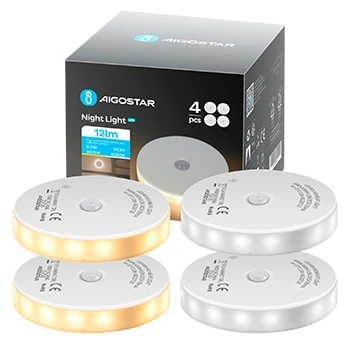 Imagen de Aigostar 4 Piezas Luz Nocturna LED con Sensor de Movimiento, Noche 2 Temperaturas Color, Armario USB Recargable Tira Magnética Adhesiva para Dormitorio, Pasillo, Cocina, Escaleras