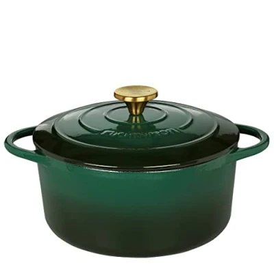 Imagen de Küchenprofi Fuente de horno holandés con tapa hierro fundido tapa, interior verde/negro, 24 cm, olla para pan, esmaltada, todo tipo cocinas (incluida inducción), estofar, hornear,