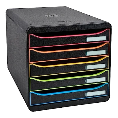 Imagen de Exacompta 309914D Módulo individual con 5 cajones para documentos A4+, ultra rígido, abiertos, stop de seguridad 347x278x271 mm BIG BOX PLUS Negro/multicolor/negro