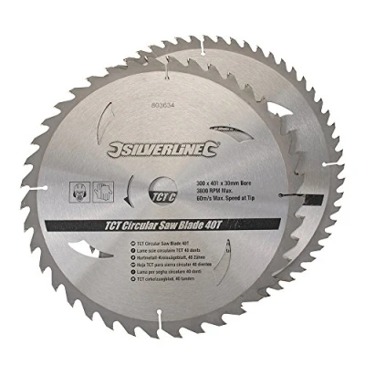 Imagen de Silverline Tools 803634 Discos de TCT para sierra circular 40 y 60 dientes, 2 pzas (300 x 30 anillos 25, 20 16 mm)
