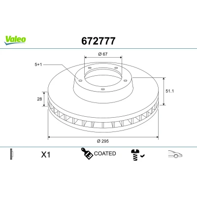 Imagen de VALEO Disco de freno MERCEDES BENZ: Clase A, GLA, CLA Coupé Eje delantero 295mm 28mm 5Taladro(s) ventilado revestido 672777 2464210112,A2464210112