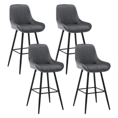 Imagen de WOLTU Juego de 4 Taburetes Altos Cocina, Cocina con Respaldo y Reposapiés, Bar Asiento Terciopelo, para Comedor Gris Oscuro, BH394dgr