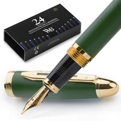 Imagen de Wordsworth &amp; Black Pluma Estilográfica Majesti (Verde), Estuche De Lujo, Acabado En Oro 24 Quilates; Punta Mediana Dorada 18 Quilates: Cartuchos Tinta Convertidor Caligrafía