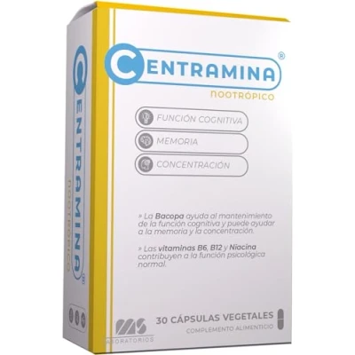 Imagen de Centramina© Nootropico con Ginkgo biloba, Bacopa, cafeina, colina, fosfatidil serina, teanina y vitaminas. Sin aditivos. Vegano. 30 Cápsulas