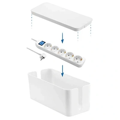 Imagen de Electraline 300170, Caja Organizadora de Cables con Regleta Base Multiple 5 tomas interruptor, cable 1,5 metros, Blanco