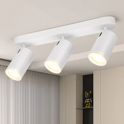 Imagen de Aigostar Lampara techo Focos Blanco Orientable, Moderno Plafón de con 3 Gu10, Aplique Para Interior Ajustables y Giratorios, Foco Pasillos Comedores, Sin Bombilla