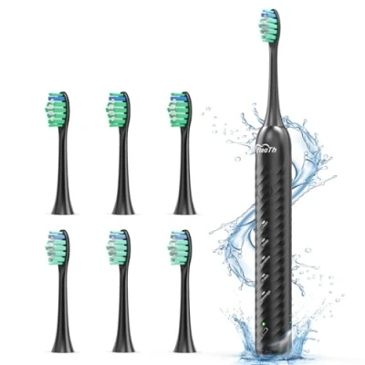 Imagen de Cepillos de Dientes Electricos Sónico Adultos y Infantil Cepillo Electrico con 6 Cabezales, 5 Modos, Carga Rápida Utilizar por 180 Días, Eléctricos Ultrasónicos, Negro