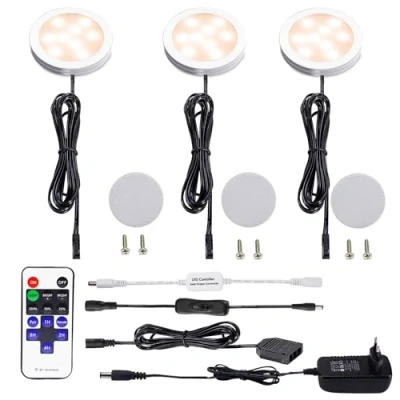Imagen de AIBOO LED Cocina Regulable Debajo de La Luz del Gabinete con Control Remoto Inalámbrico por RF,Iluminación Empotrada en LED,3 Paquetes Luces 12V6W Pantalla(Blanco Caliente2700K)