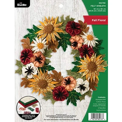 Imagen de Bucilla 89278E Kit de corona fieltro con apliques, 16.5 x pulgadas, otoño floral