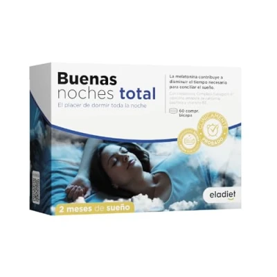 Imagen de Buenas Noches Total 60 Comprimidos Ayuda a Conciliar el Sueño y Dormir Bien Contiene Melatonina Propiedades Relajantes Disminuye la Sensación de Fatiga Eladiet