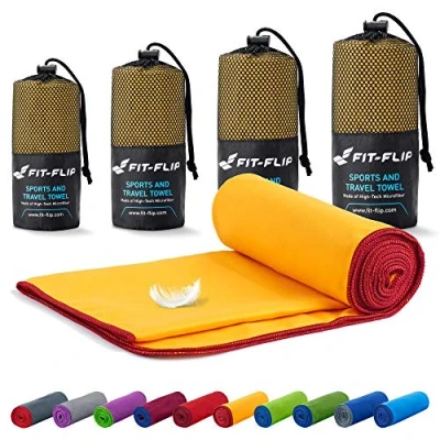 Imagen de Fit Flip Toalla Microfibra Toallas microfibras para el Gimnasio y Viaje Gym compacta, Ultraligera de Secado rápido Playa Grande Natacion (50x110cm Amarillo Borde borgoña)