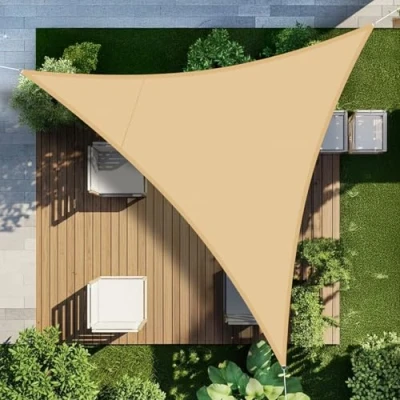 Imagen de LOVE STORY Toldo Vela Triangular 5x5x5m Impermeable Toldos Arena de Sombra，PES Poliestere Protección UV al 95% para Actividades Aire Libre, Jardín, Patio