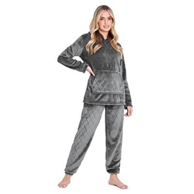 Imagen de CityComfort Pijama Mujer, Mujer Invierno de Forro Polar Elegante Dos Piezas con Capucha S XL (Gris Oscuro, L)