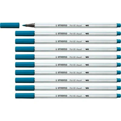 Imagen de Rotulador premium con punta de pincel STABILO Pen 68 brush Caja 10 unidades color azul turquesa