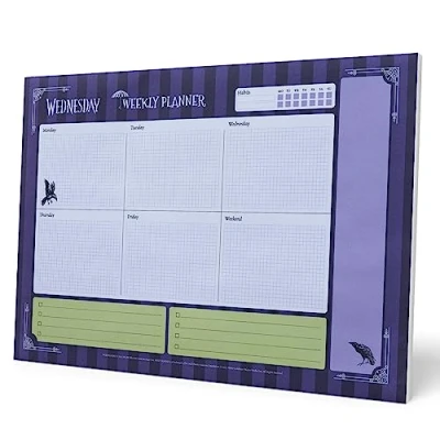 Imagen de Grupo Erik Bloc Planificador semanal Miércoles Addams A4 sin fecha Calendario sobremesa │ Organizador semanal,