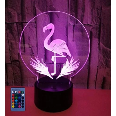 Imagen de HPBN8 Ltd Ilusión Optica 3D Flamenco Luz Nocturna Lámpara 7/16 Colores Cambiantes Control Remoto USB Alimentado Juguetes Decoración Navidad Cumpleaños Regalo