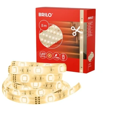 Imagen de BRILONER tira LED 5m, LED, cadena de luces decorativas, cinta USB, luz blanca cálida, cable interruptor