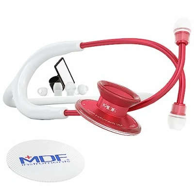 Imagen de MDF® Acoustica® Deluxe Estetoscopio ligero de doble cabeza Garantía por vida &amp; Programa piezas gratuitas Rojo/Blanco (MDF747XP R29) Visita la Store MDF Instruments