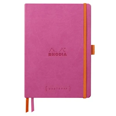 Imagen de RHODIA 117809C Cuaderno flexible Bullet Journal Goalbook fucsia A5 Punteados Dot 240 páginas Papel Clairefontaine Marfil 90g 2 Cintas, cierre elástico Cubierta de piel sintética
