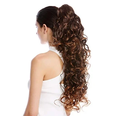 Imagen de WIG ME UP N1095 V 2T30 extensión de pelo coleta más larga y voluminosa rizada teñida castaña marrón mechas 65 cm